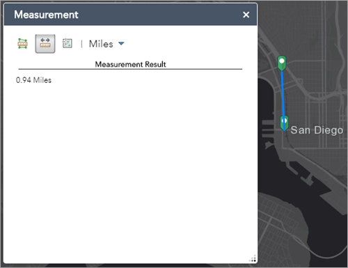 Distance measurement result with geometry on map Distance measurement result with geometry on map