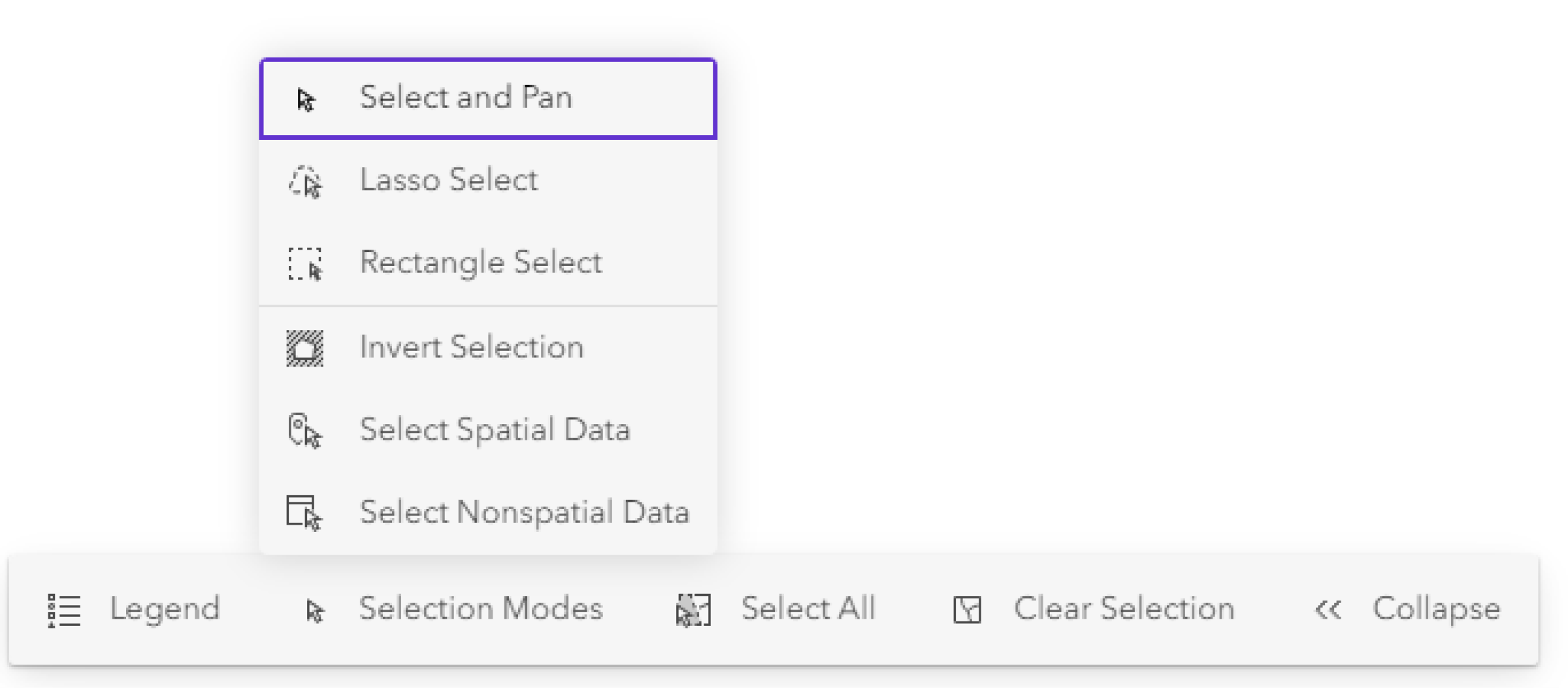 The canvas toolbar contains the legend and selection tool options.