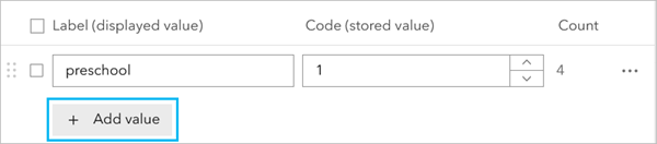 The Add value button adds a row to the end of the list. The Add value button adds a row to the end of the list.