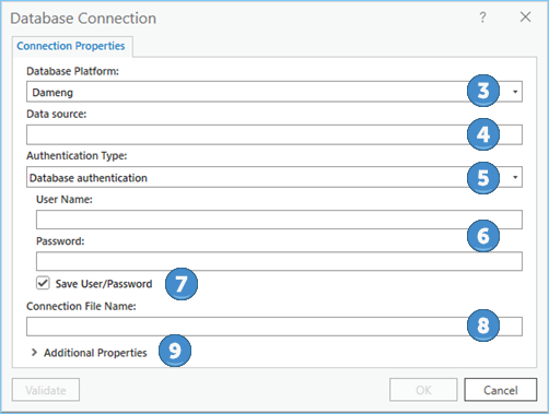 The Database Connection dialog box